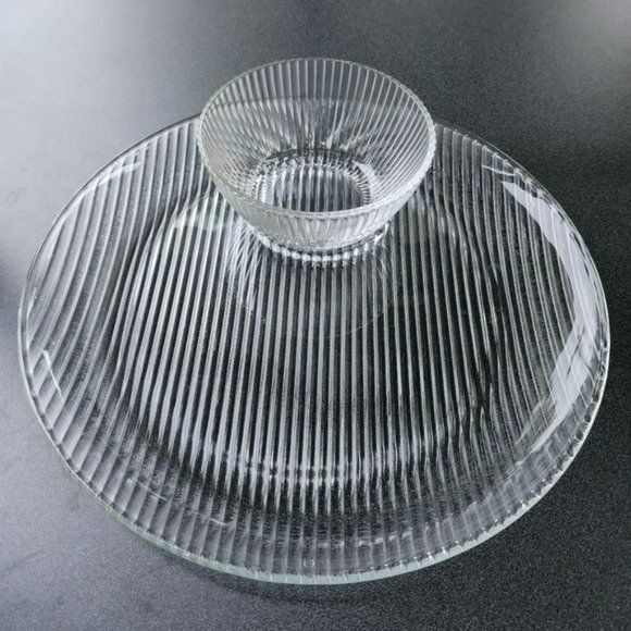 Vintage‎ Anchor Hocking Entertainers Ribbed Glass Relish Chip And Dip Set 2 pcs - Picture 11 of 14